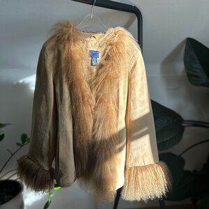 Mongolian Fur Penny Lane Vintage Suede Jacket